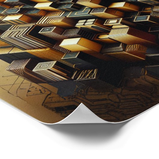 Poster Hexagonal Or & Noir Abstrait Mur moderne (Coin)