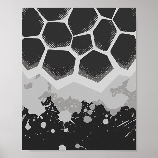Poster Hexagonal Pattern with Gray Paint Splashes (Devant)