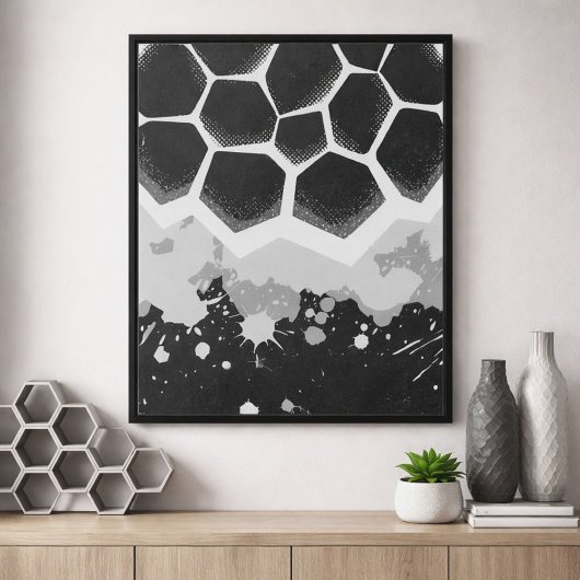 Poster Hexagonal Pattern with Gray Paint Splashes