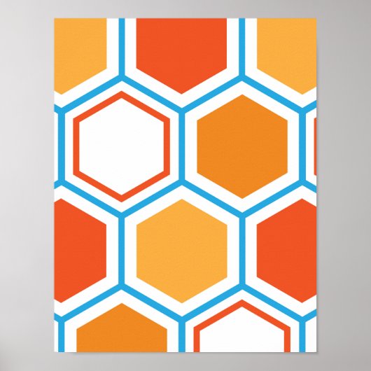 Poster hexagone en orange, bleu et blanc (Devant)