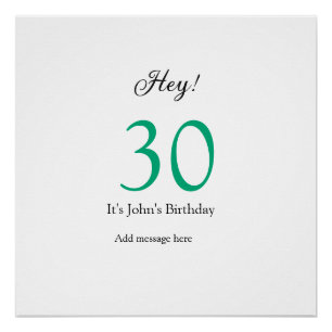 Poster Hey c'est anniversaire 30 ans vert noir lettre gra