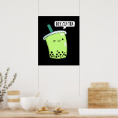 Poster Hey Cu-Tea Funny Boba Tea Pun Dark BG (Cuisine)