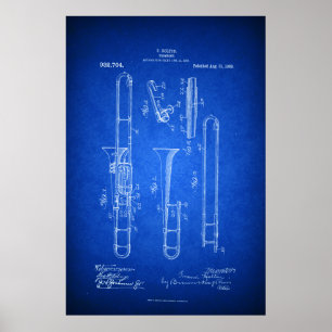 Poster Hi res Trombone Patent art Blueprint style