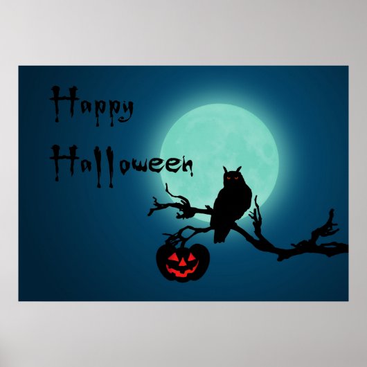 Poster Hialloween Night Citrouille Owl (Devant)