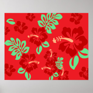 Poster Hibicus Fleurs Rouge Tropical