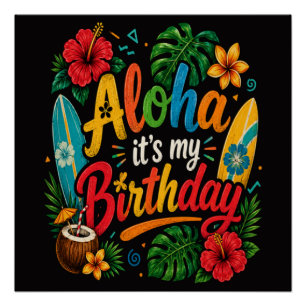Poster Hibiscus Aloha Anniversaire Hawaï