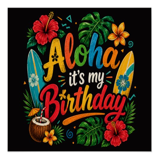 Poster Hibiscus Aloha Anniversaire Hawaï (Devant)