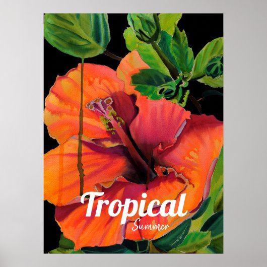 Poster Hibiscus de fleurs tropicale Citation d'été (Devant)