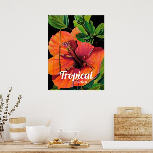 Poster Hibiscus de fleurs tropicale Citation d'été (Cuisine)