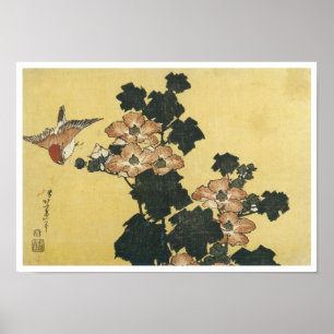 Poster Hibiscus et Bruant, Hokusai, 1833-34