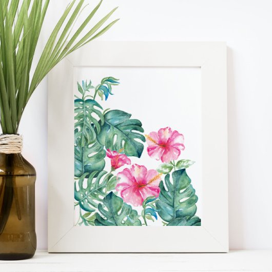 Poster Hibiscus et Feuilles de Monstera