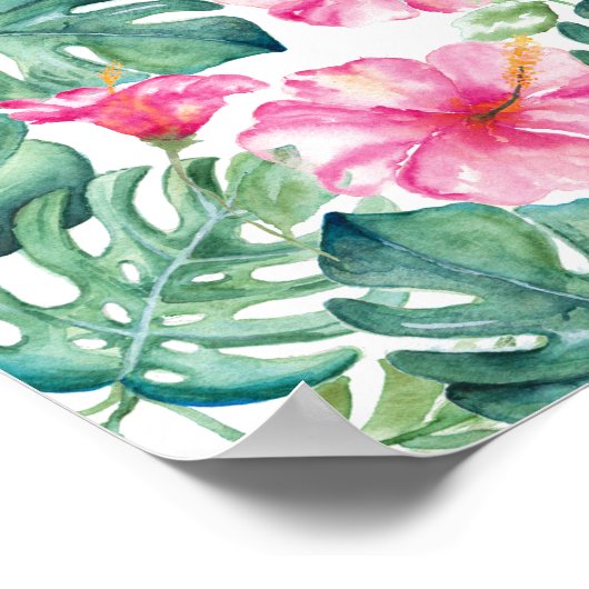 Poster Hibiscus et Feuilles de Monstera (Coin)