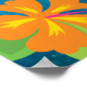 Poster Hibiscus et palmiers de la fille de surfer (Coin)
