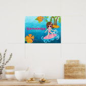 Poster Hibiscus et palmiers de la fille de surfer (Cuisine)
