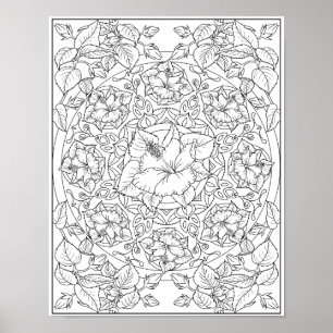 Poster Hibiscus Fleur Adulte Coloration Mandala