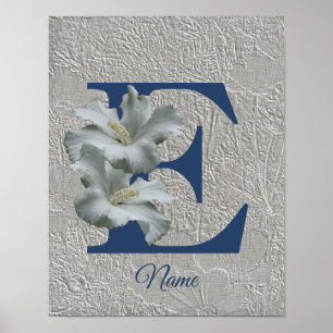 Poster Hibiscus Fleur Monogramme initial E Votre nom