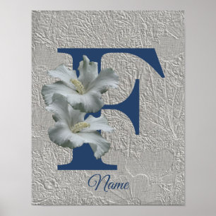 Poster Hibiscus Fleur Monogramme Initial F Votre Nom
