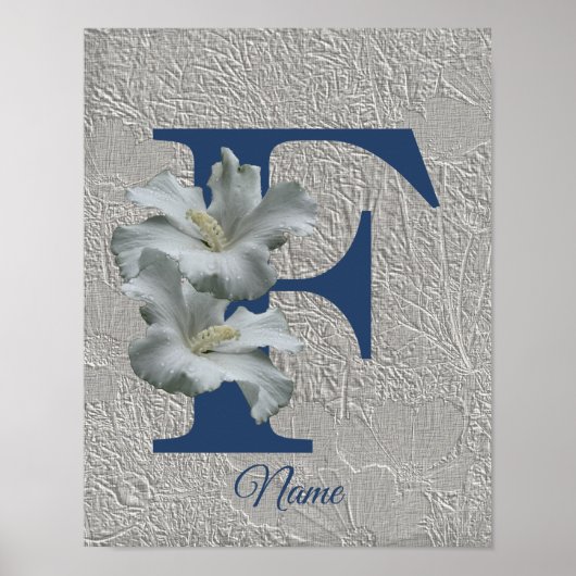 Poster Hibiscus Fleur Monogramme Initial F Votre Nom (Devant)