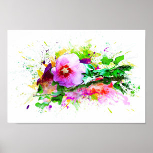 Poster Hibiscus Flower, hibiscus fleur, Watercolor