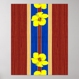 Poster Hibiscus jaune Fake Wood Surboard