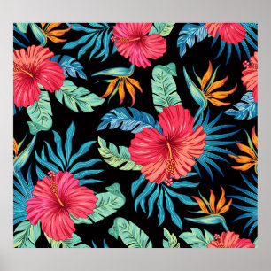 Poster hibiscus modifiable, motif floral vintage