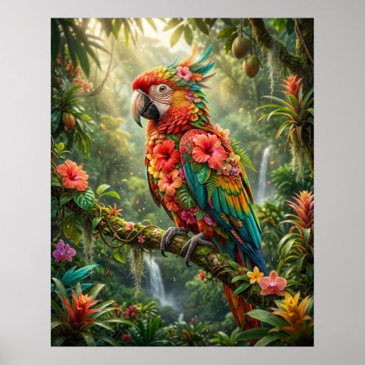 Poster Hibiscus Perroquet Tropic Glow (Devant)