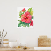 Poster Hibiscus rose Aquarelle (Cuisine)