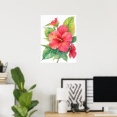Poster Hibiscus rose Aquarelle (Bureau à domicile)