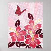 Poster Hibiscus rose et papillon rose en floraison (Devant)
