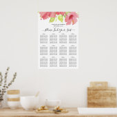 Poster Hibiscus rose romantique Mariage Carte de siège (Cuisine)