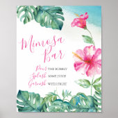 Poster Hibiscus rose Tropical Fleur Mimosa Bar Watercolo (Devant)