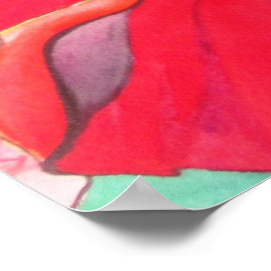 Poster Hibiscus rouge fleurs tropicales aquarelle art (Coin)