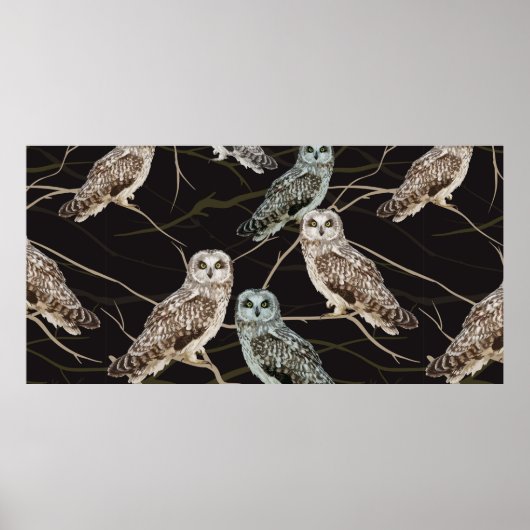 Poster hibou assis sur une branche (Devant)