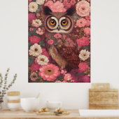 Poster Hibou aux grands yeux devant des fleurs #3 (Cuisine)