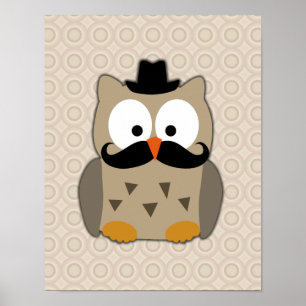 Poster Hibou avec Moustache et Casquette