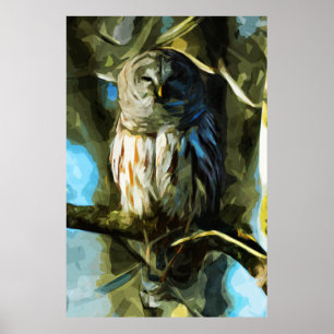 Poster Hibou barré dans l'impressionisme d'abrégé sur