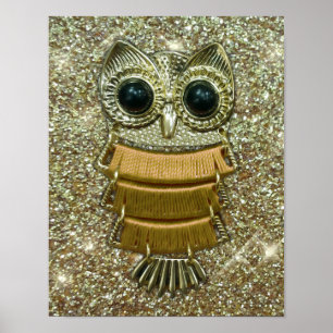 Poster Hibou bijou en or