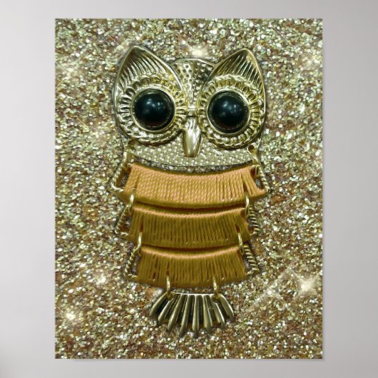 Poster Hibou bijou en or (Devant)