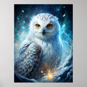 Poster Hibou Blanc de la Magie de l'Hiver – Forêt Bleue M