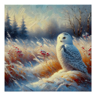 Poster Hibou blanc majestueux dans la nature sauvage