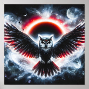 Poster Hibou céleste cosmique mystique