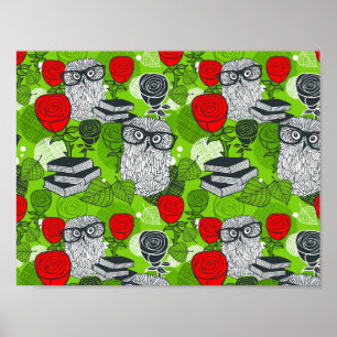 Poster Hibou dans les roses rouges