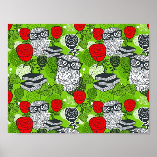 Poster Hibou dans les roses rouges (Devant)