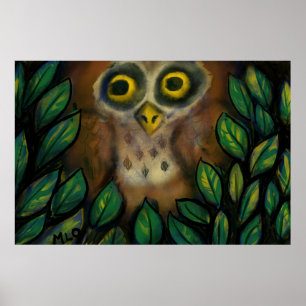 Poster Hibou dans un arbre feuillu