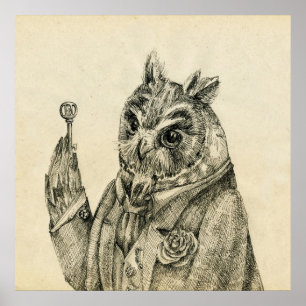 Poster Hibou dans une costume-Prise cette clé