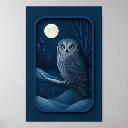 Poster Hibou des neiges au clair de lune (Devant)