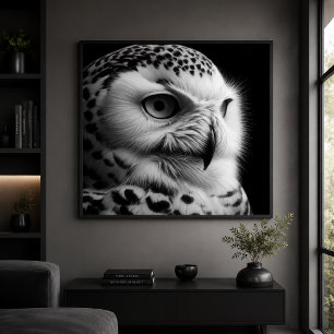 Poster Hibou des neiges monochrome
