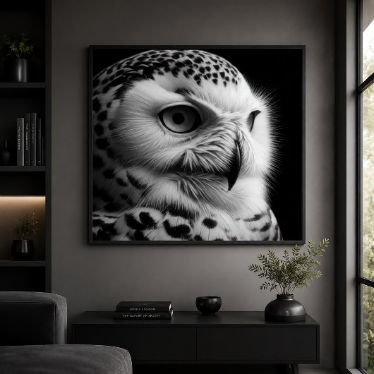 Poster Hibou des neiges monochrome