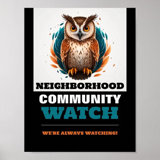 Poster Hibou Design, alerte de la communauté de voisinage (Devant)