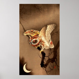 Poster Hibou et Lune croissante Ohara Koson 1926